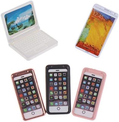 5 Pcs/Set Dollhouse Mini Laptops/Phone,Scene Miniatures Computers Mobiles Phones Simulation