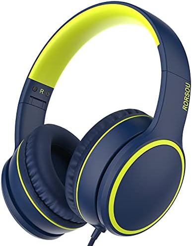 RORSOU R10 On-Ear Headphones with Microphone, Lightweight Folding Stereo Bass Headphones with 1.5M N…