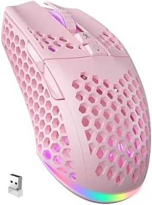 SM600 Pink Wireless Gaming Mouse with Honeycomb Shell, Side Buttons,Tri-Modes(BT5.1+BT5.1+2.4GHz)