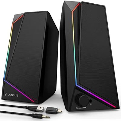 LENRUE Computer Speakers, USB/USB-C Powered PC Speakers with Loud Stereo
