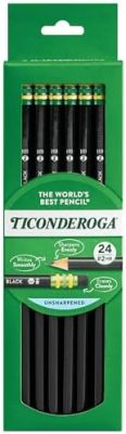 Ticonderoga Wood-Cased Pencils, 2 HB Soft, Black, 24 Count