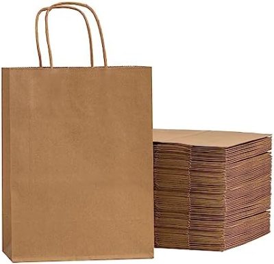 RACETOP Brown Paper Bags with Handles Bulk 100Pcs 8x4.5x10.8 Inch