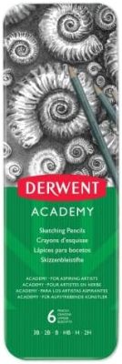 Derwent Academy Sketching Pencils, 6 Degrees of Hardness, Metal Tin,
