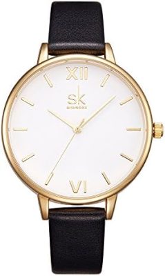 SHENGKE Women Watches Leather Band Luxury Quartz Watches Girls Ladies