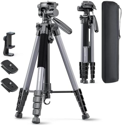 74"-Camera-Tripod, Gray Porfessional Aluminum Tripod Stand for Mirrorless Camera/DSLR/Cell Phone/Cam...