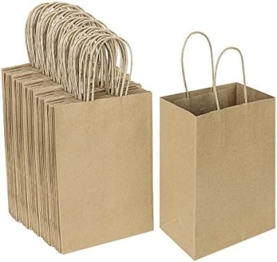 Oikss 100 Pack 5.25x3.25x8.25 Inch Small Plain Natural Paper Kraft