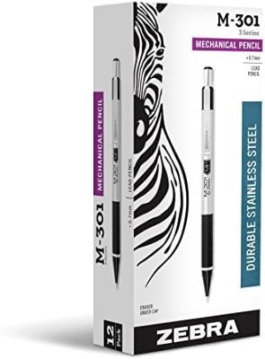 Zebra Pen M-301 Mechanical Pencil, Stainless Steel Barrel, Medium Point,