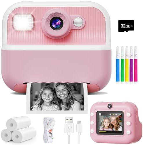Instant Camera, Front Rear Dual Selfie Kids Camera with 1080P Videos, Holiday Birthday Gifts for Kid…