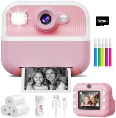 Instant Camera, Front Rear Dual Selfie Kids Camera with 1080P