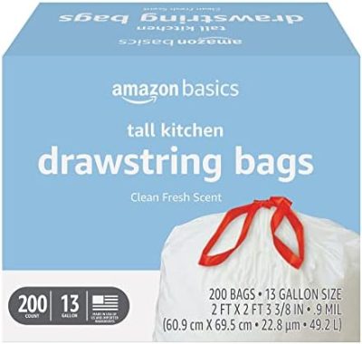 Amazon Basics Tall Kitchen Drawstring Trash Bags, Clean Fresh Scent,