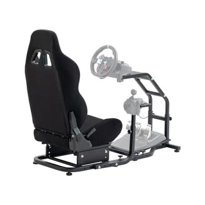 Marada Racing Sim Cockpit Stand with Black Seat Compatible with
