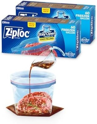 Ziploc Gallon Food Storage Freezer Bags, Stay Open Design with