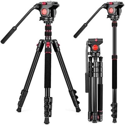 Tripod Camera Tripod, 72" Video Tripod with Fluid Head, Aluminum