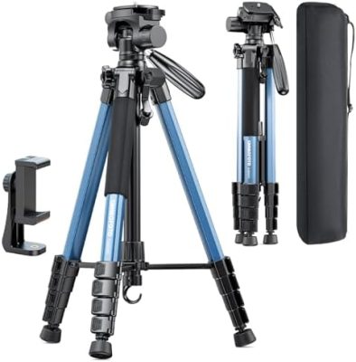 74"-Camera-Tripod, Navy Blue Porfessional Aluminum Heavy Duty Tripod Stand for
