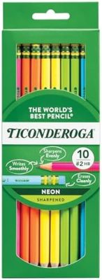 Ticonderoga Wood-Cased Pencils, Pre-Sharpened, #2 HB Soft, Neon Colors, 10