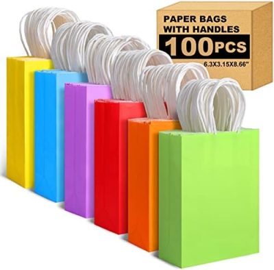XPCARE 100 Pieces Paper Gift Bags, Kraft Paper Party Favor