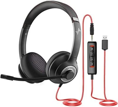 USB Headset with Mic for PC, On-Ear Computer Laptop Headphones