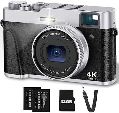 4K Digital Camera with Viewfinder & Flash, Autofocus 48MP Cameras