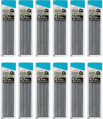 Pentel Super Hi-Polymer Lead Refills, (0.7mm), Medium, HB, 12 Tubes,
