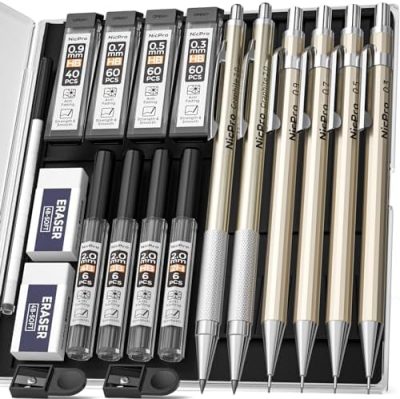 Nicpro 6PCS Metal Mechanical Pencil Set, Full Copper Drafting Pencil