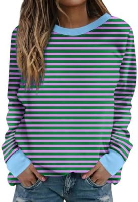 Wirziis 2024 Long Sleeve Shirts for Women Fall Fashion Striped