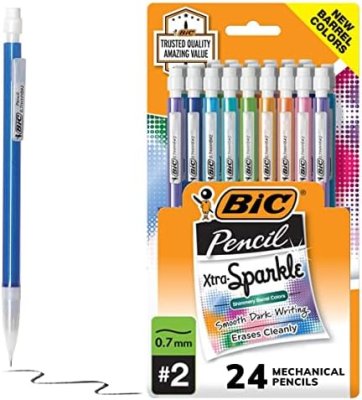 BIC Xtra-Sparkle Number 2 Mechanical Pencils With Erasers (MPLP241-BLK), Medium