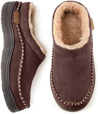 Zigzagger Men's Slip On Moccasin Slippers, Indoor/Outdoor Warm Fuzzy Comfy
