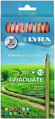 Lyra Graduate Colouring Pencils, 3.8mm Thick Lead, 12 Assorted Colours,