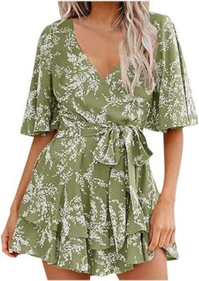Women Summer Outfits Romper V Neck Floral Print Jumpsuit Short