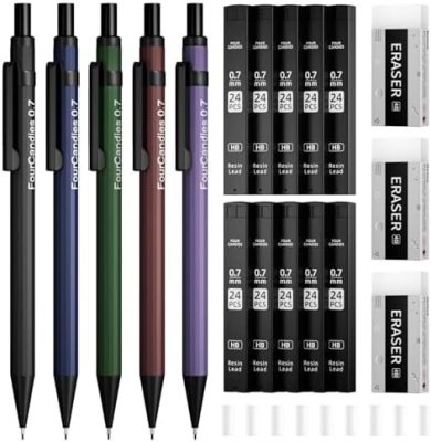 Four Candies 5PCS Metal Mechanical Pencil Set - 0.7mm Mechanical