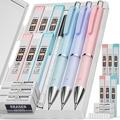 Nicpro 3PCS Pastel Mechanical Pencil Set with Case, 0.7 mm