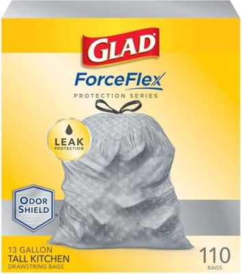 Glad ForceFlex Protection Series Tall Kitchen Drawstring Trash Bags, 13