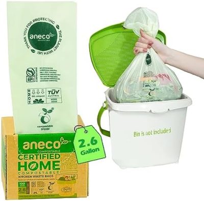 ANECO 100% Compostable Waste Bags 2.6 Gallon, Extra Thick Kitchen