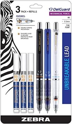 Zebra Pen DelGuard Mechanical Pencil, Fine Point, 0.5mm, Black/Blue/White Barrel,