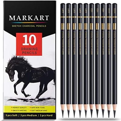 Professional Charcoal Pencils Drawing Set - 10 Pieces Soft Medium