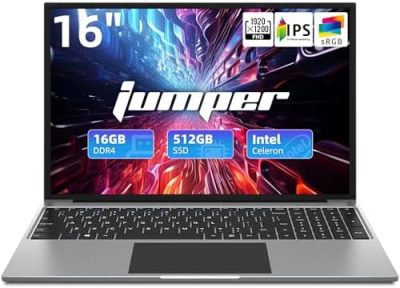 jumper 16 Inch Laptop, 16GB RAM 512GB SSD, 4-Core Celeron