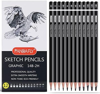 PANDAFLY Professional Drawing Sketching Pencil Set - 12 Pieces Graphite