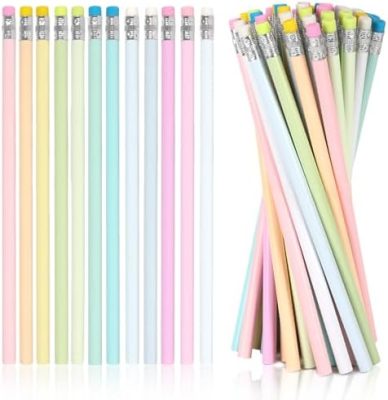 Whaline 48Pcs Pastel Color Pencils with Erasers Colorful Cute Wooden