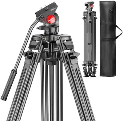 74" Video-Tripod-with-Fluild-Head, Professional Aluminum Heavy Duty Film Tripod Stand for