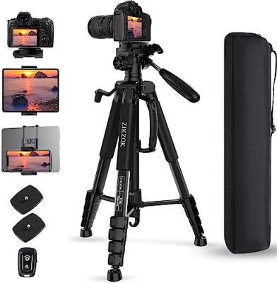 75" Camera Tripod for Cell Phone, Travel Tripod for Camera