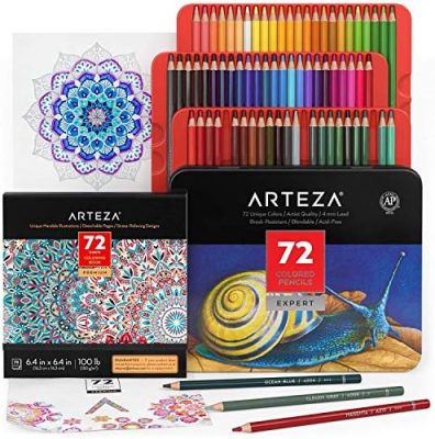 Arteza Mandala Coloring Art Set, 72 Colored Pencils, 6.4 x