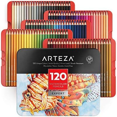 Arteza Watercolor Colored Pencils for Adult Coloring, Set of 120
